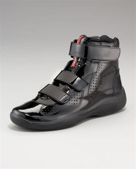 black on black prada sneakers|high top Prada sneakers.